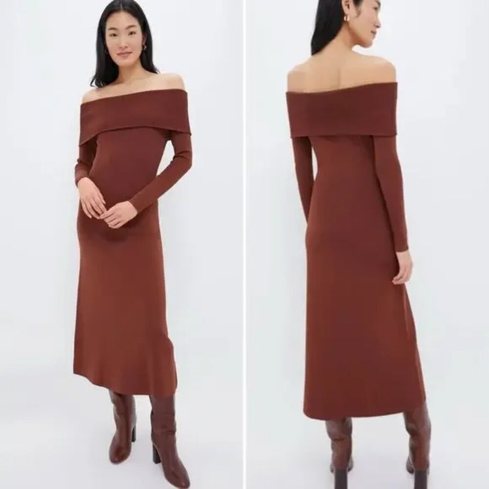 Tuckernuck Hyacinth House Adrianna Dress Brown Off The Shoulder Gown Small
